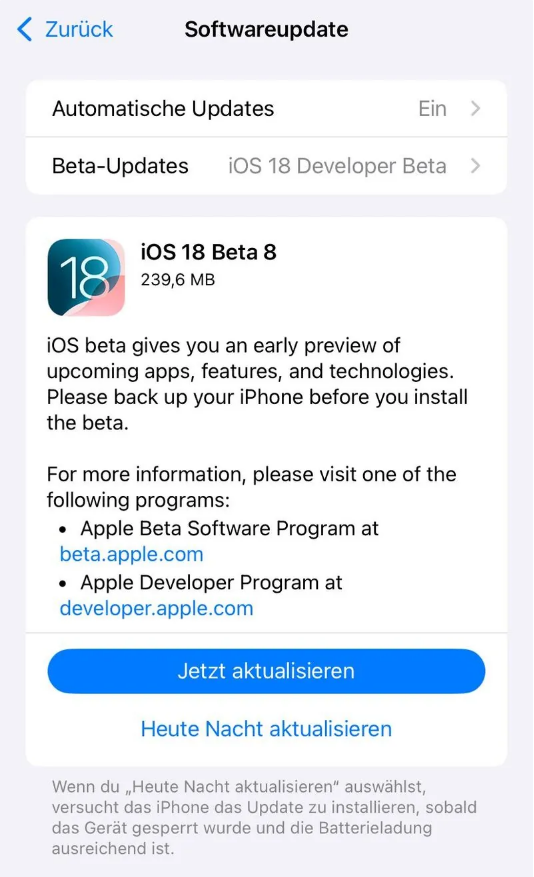 桥东苹果手机维修分享苹果 iOS / iPadOS 18 开发者预览版 Beta 8 发布 